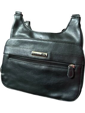 Vintage Black Leather Crossbody Bag with Front Zipper